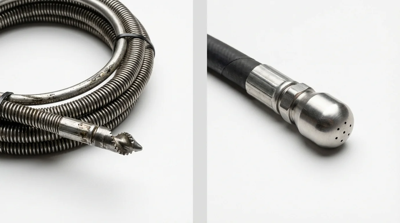 Drain snake cable and hydro jetting nozzle used for drain cleaning in Camden, ME